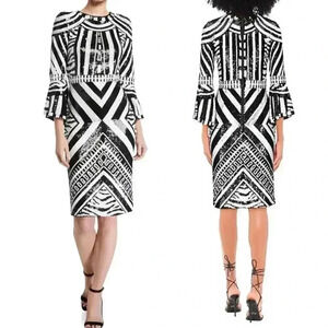 NWT Alice + Olivia Jae Sequin Fitted Cocktail Gown Dress Size 4 Black White